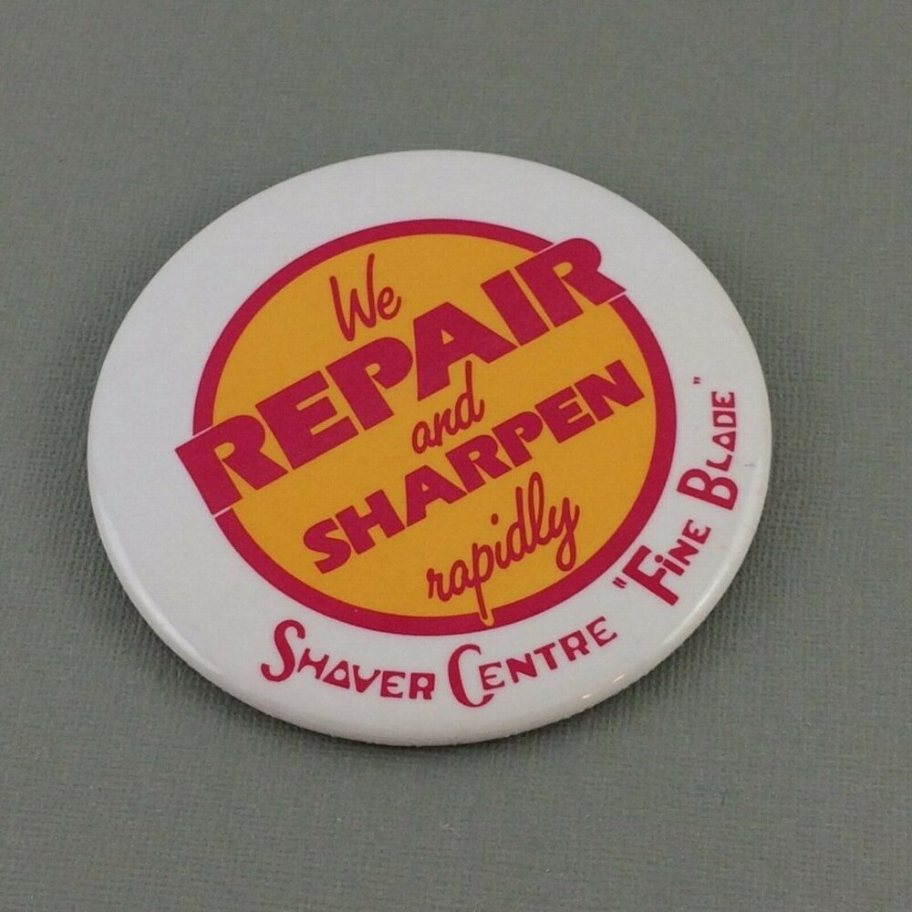 Vintage Shaver Centre Large Pin Back Button Badge Advertisement